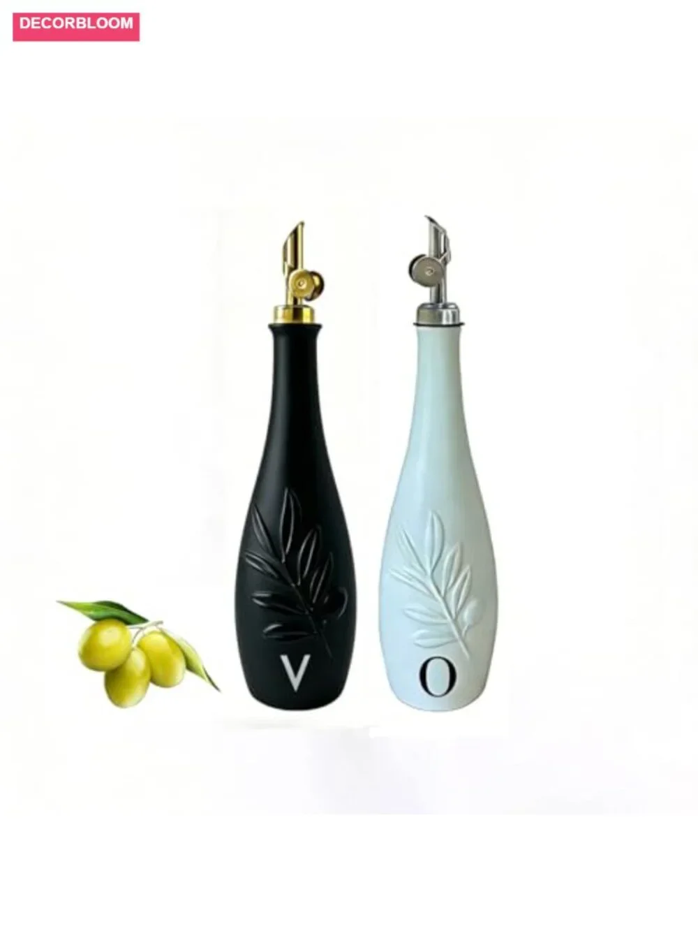 Set of 2 Ceramic Oil & Vinegar Dispensers, Leak Proof Self-Closing Spouts,
